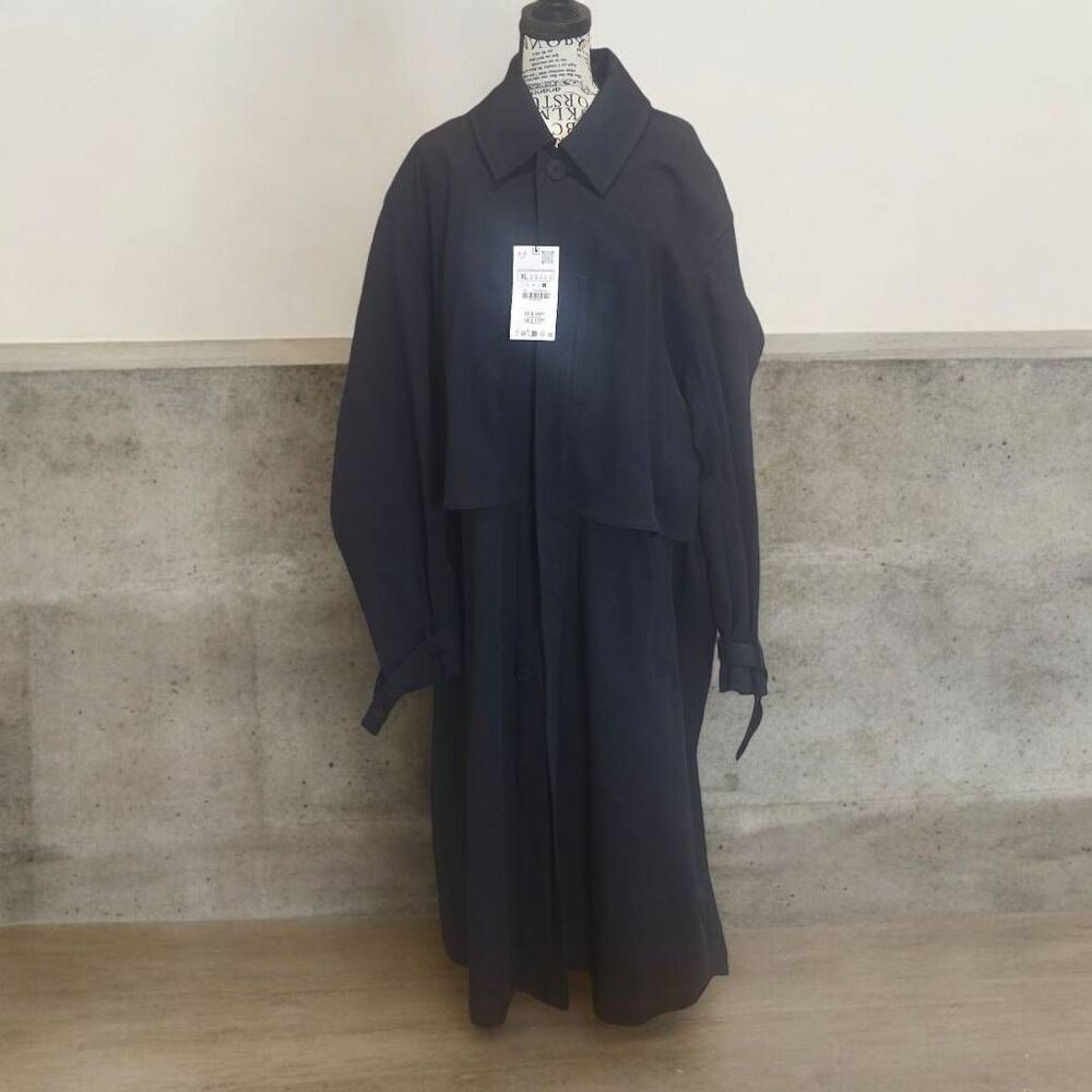 Zara Mens Dark Navy Blue Trench Coat in Size XL MSRP $169